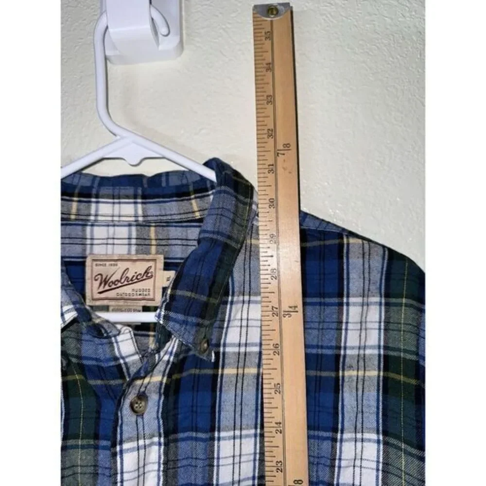 Woolrich Plaid Light Flannel Shirt Button Up Blue Green Long Sleeve Size X LARGE